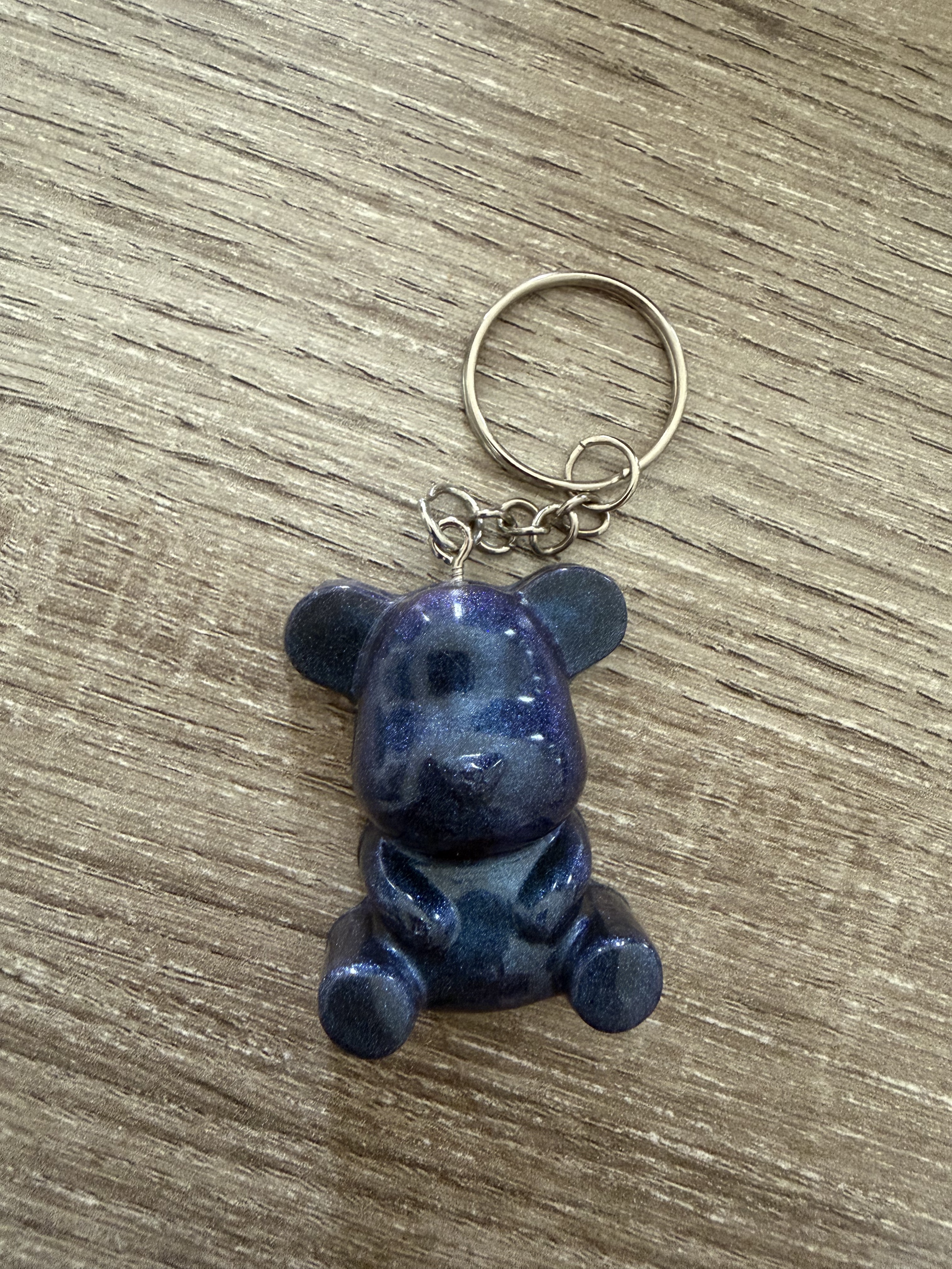 Porte clé ourson 45mm bleu métallisé