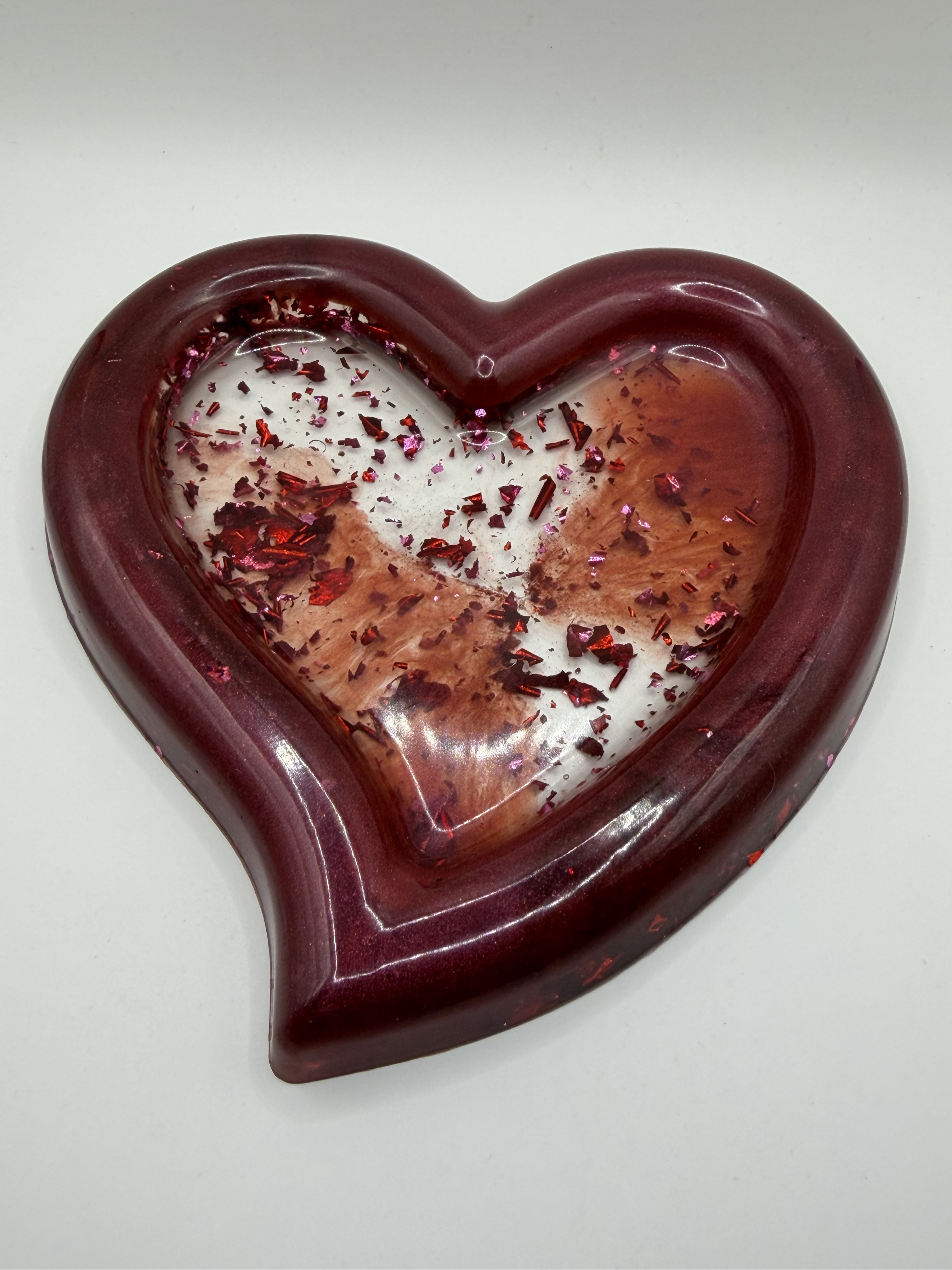 Coeur 15cm - rouge centre feuille rouge