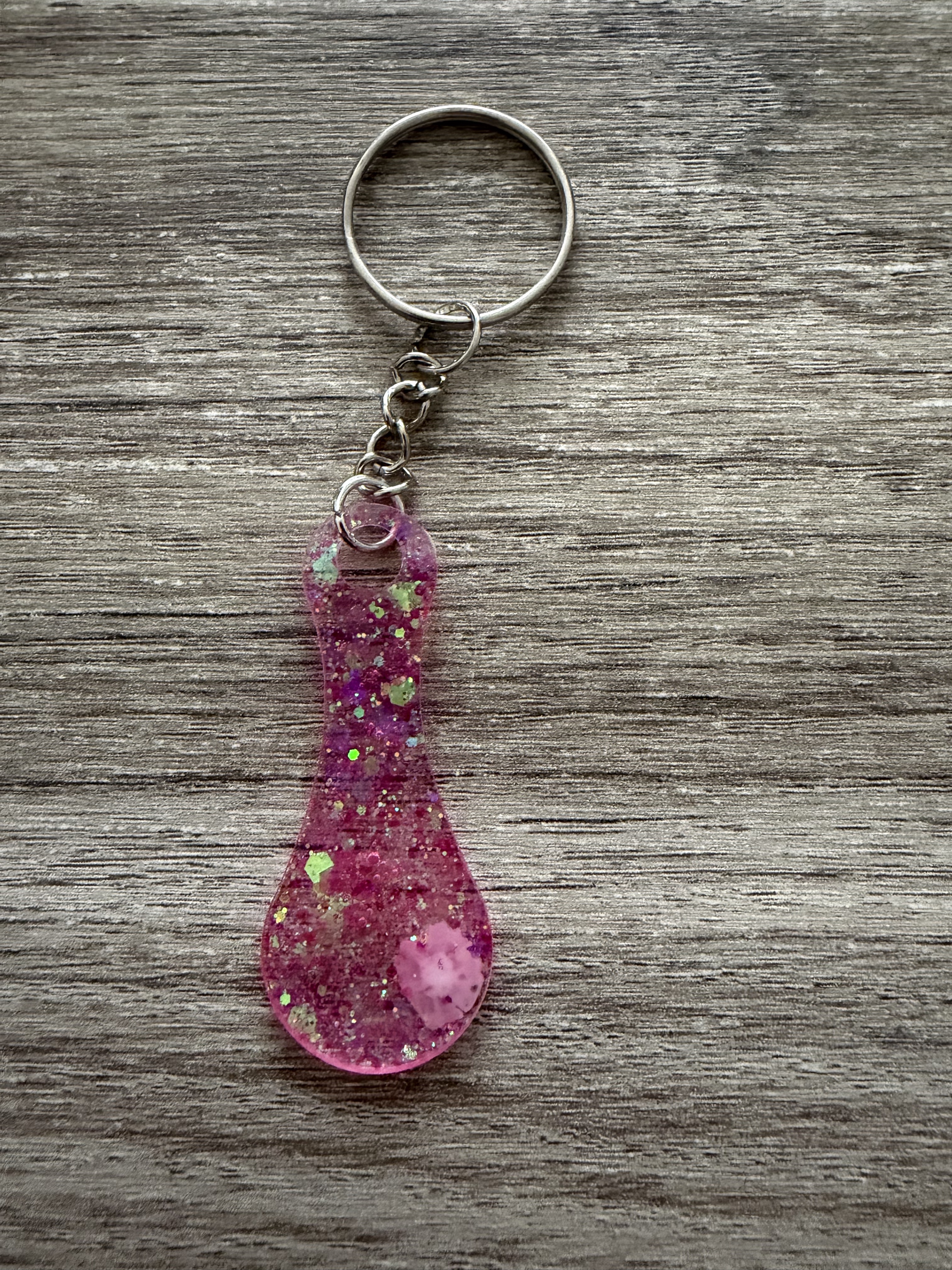 Porte clé jeton paillette rose