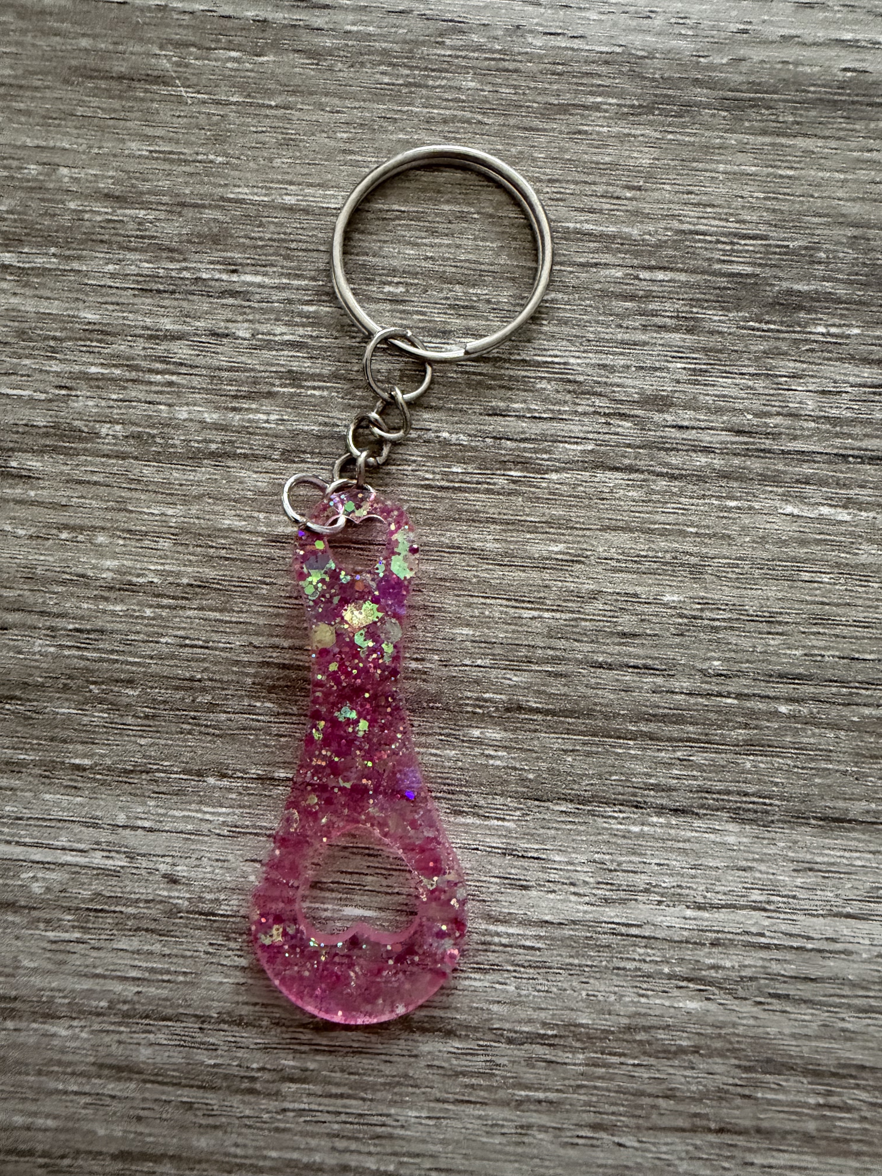 Porte clé jeton coeur rose paillette