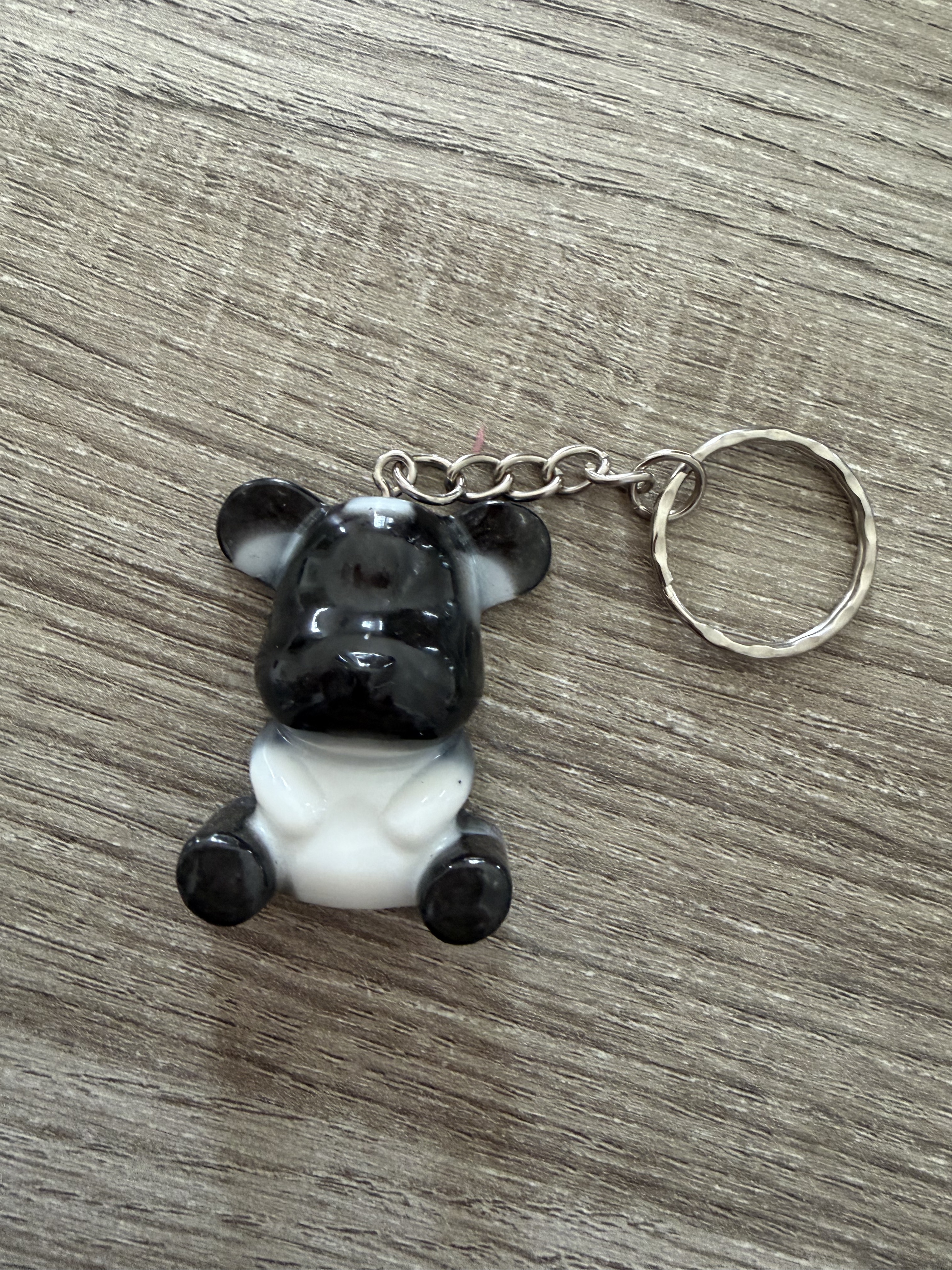 Porte clé ourson 45mm noir blanc