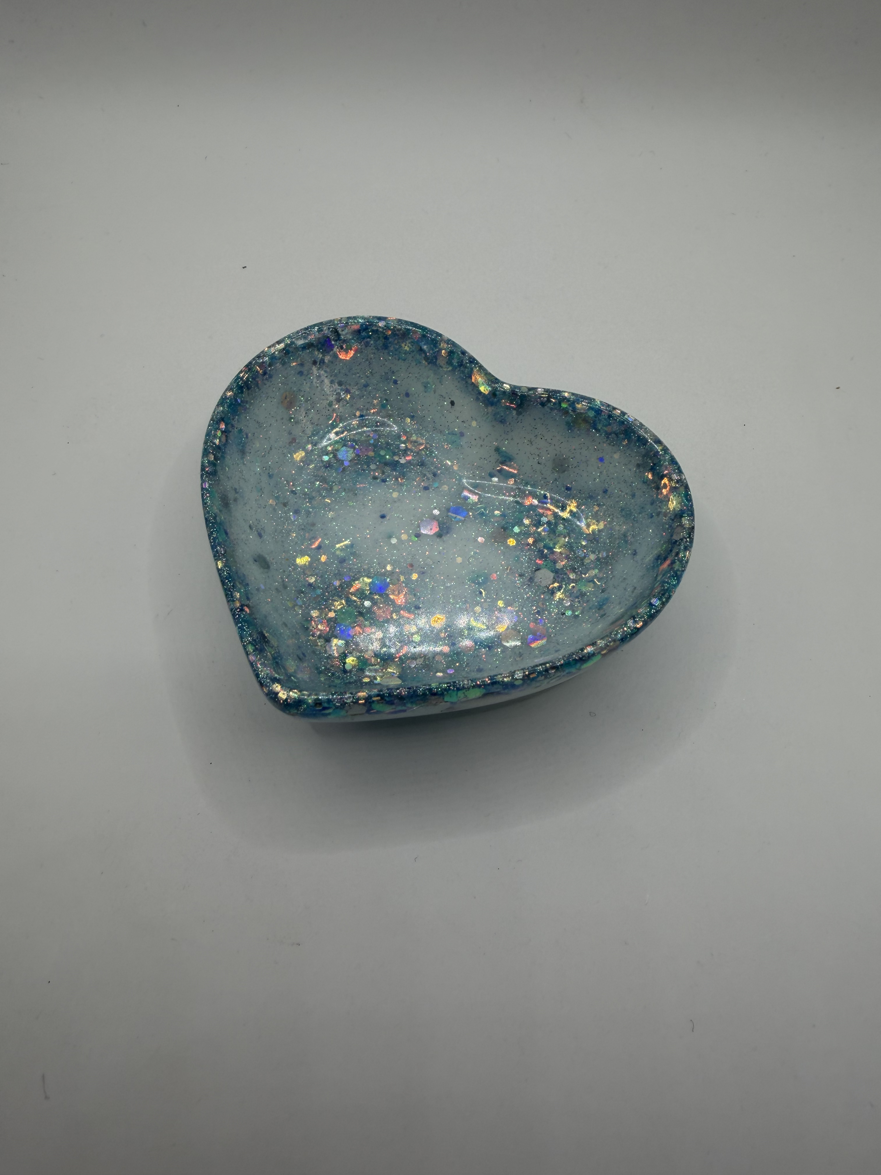 Coeur 8cm - blanc paillette bleue