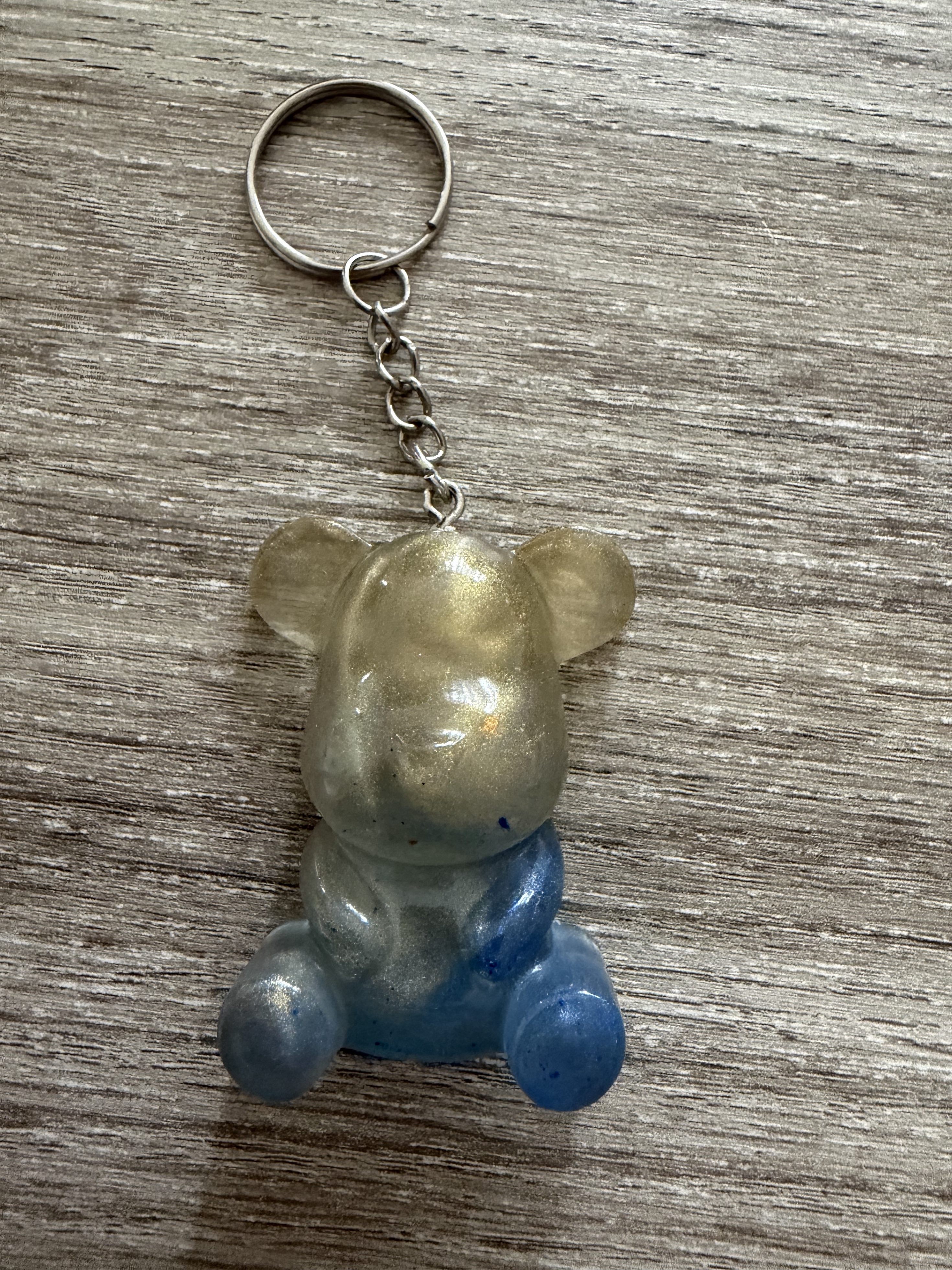 Porte clé ourson 55mm bleu et doré