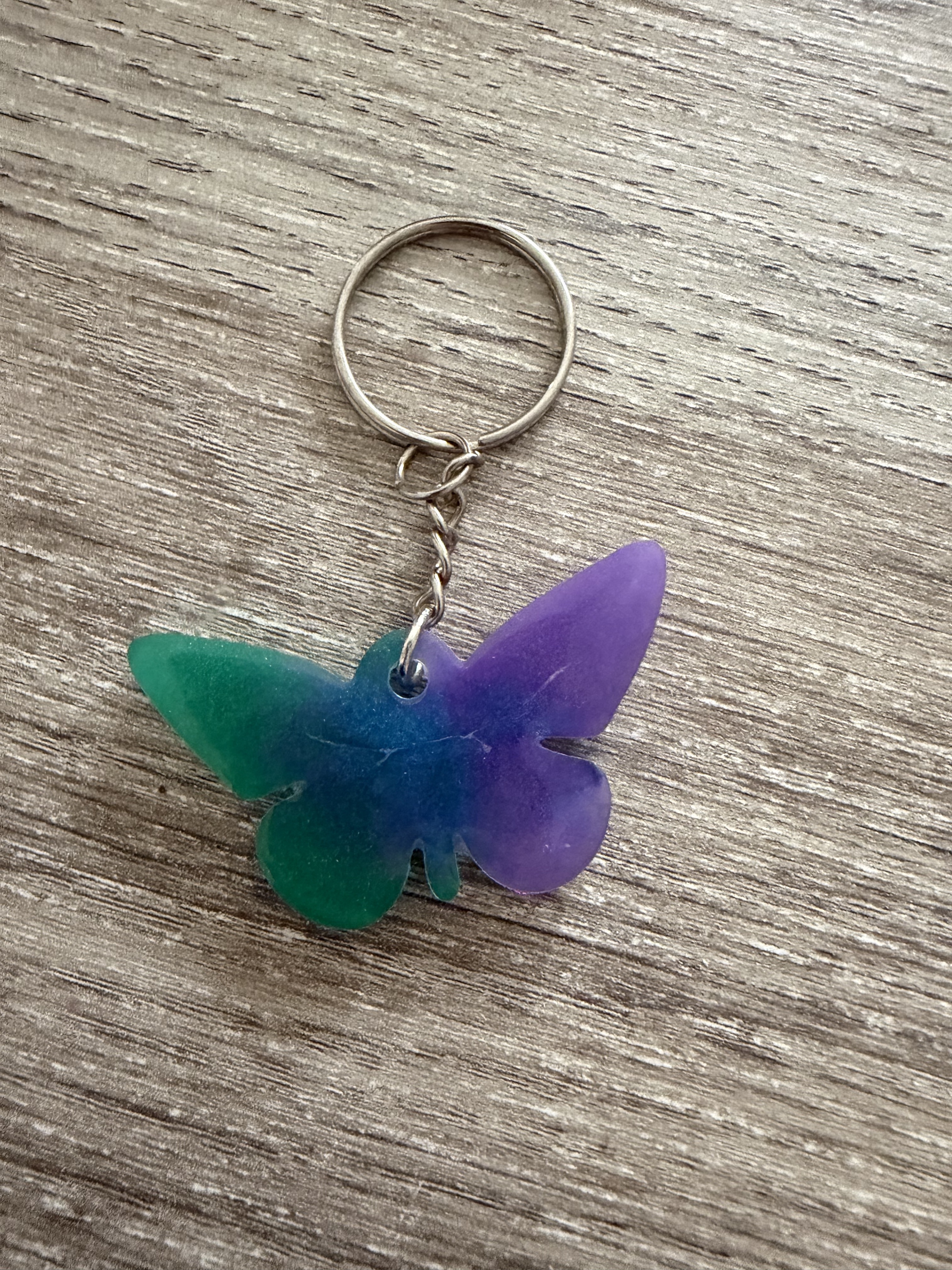 Porte clé papillon bleu violet vert
