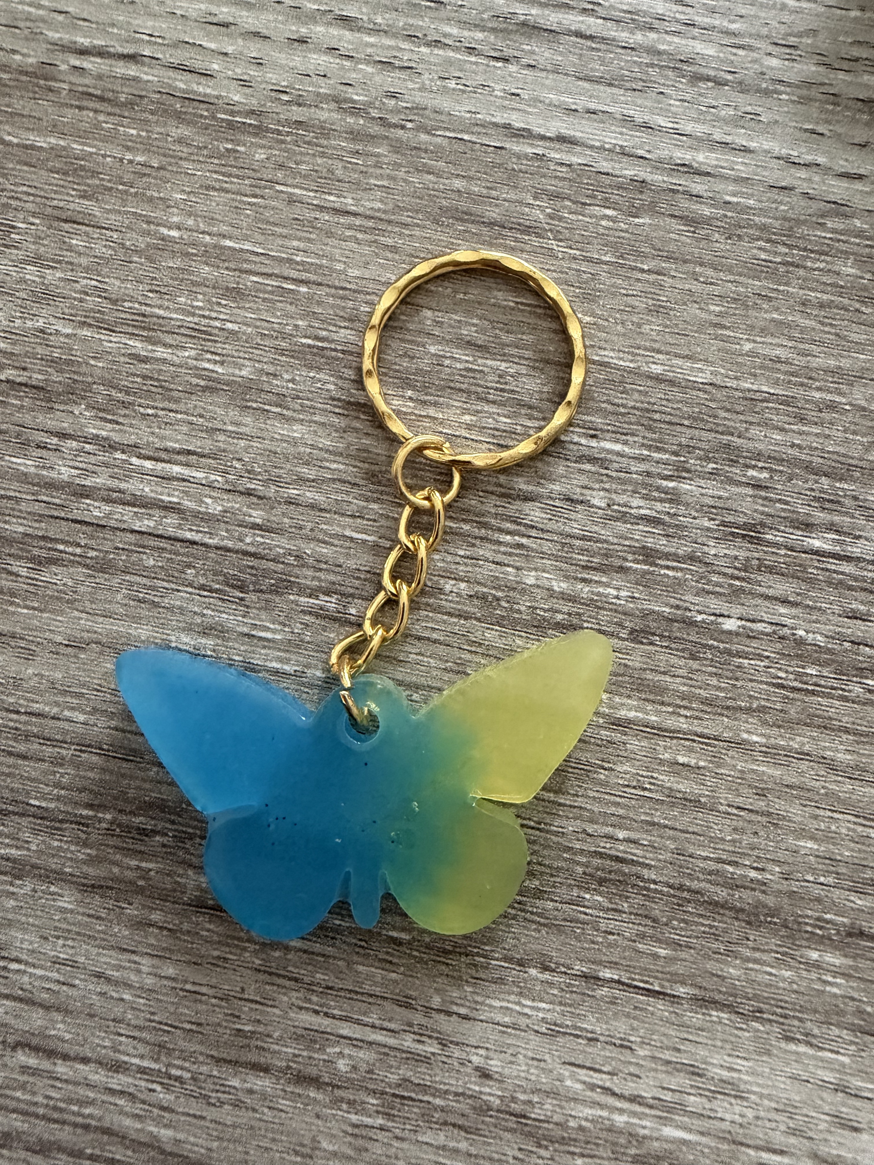 Porte clé papillon bleu jaune