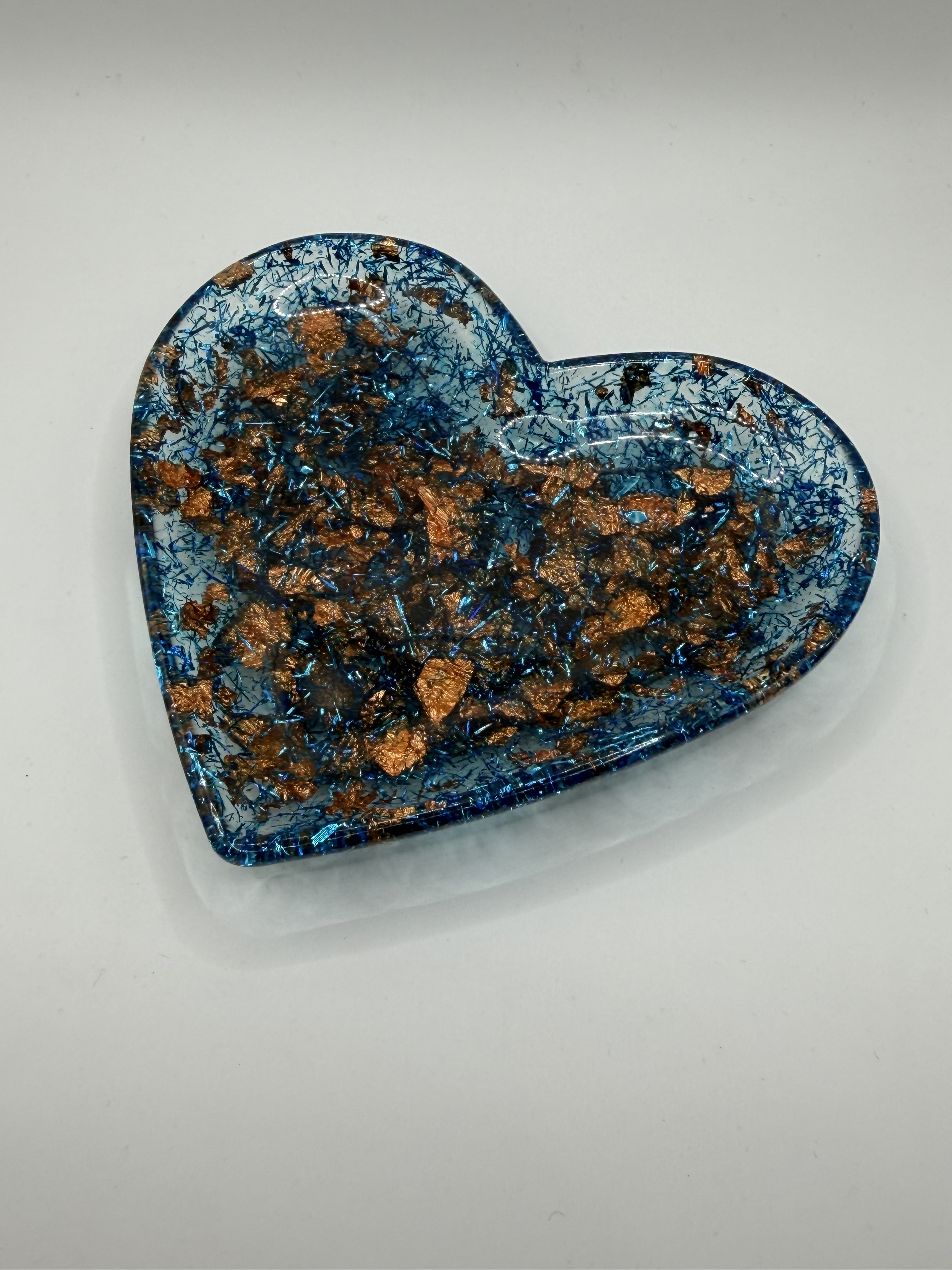 Coeur - feuille bleue et bronze