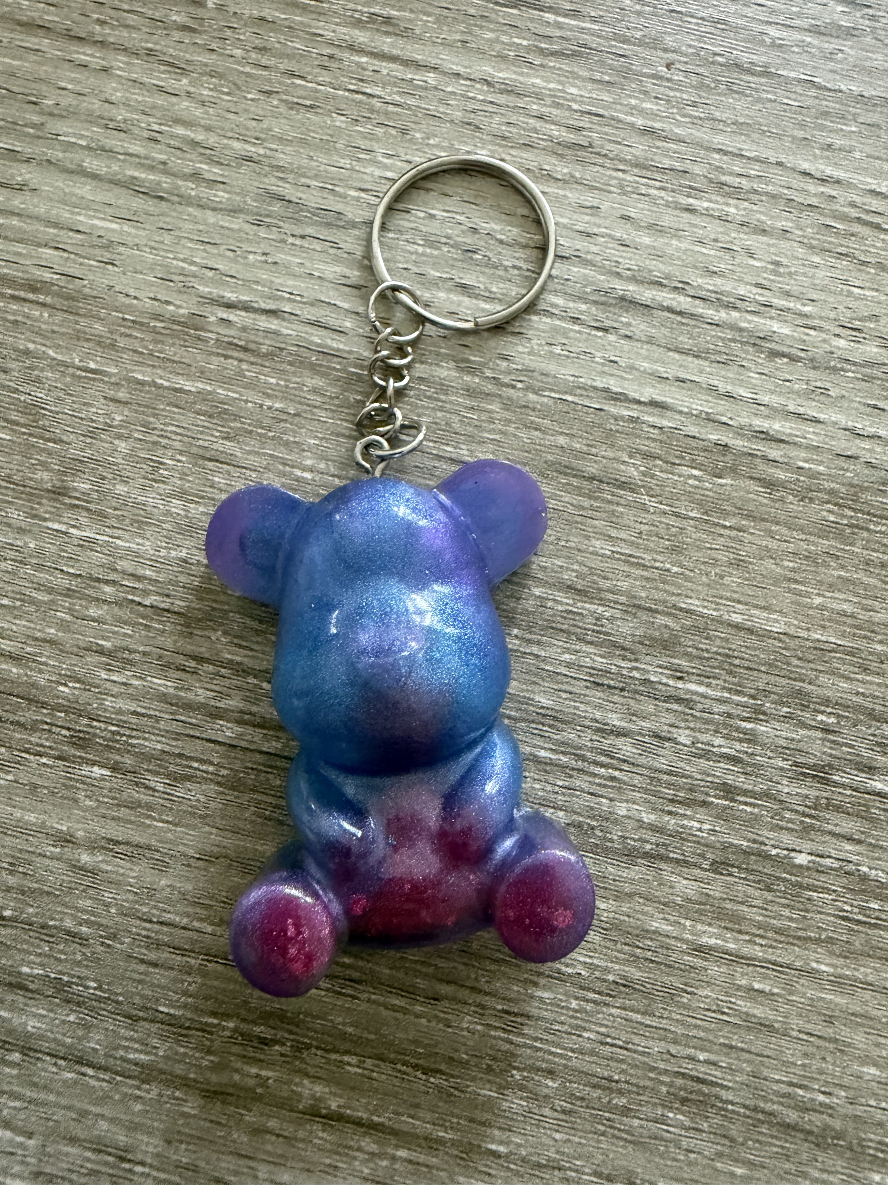 Porte clé ourson 55mm bleu violet rose